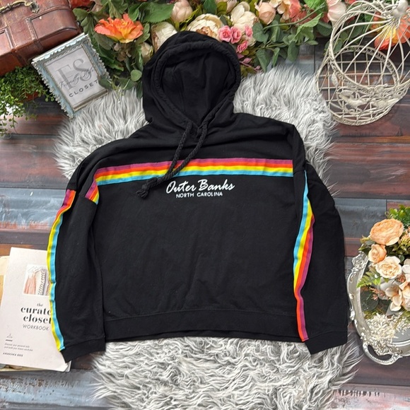 Outer Banks Black Hoodie with Rainbow Stripes - Picture 3 of 6